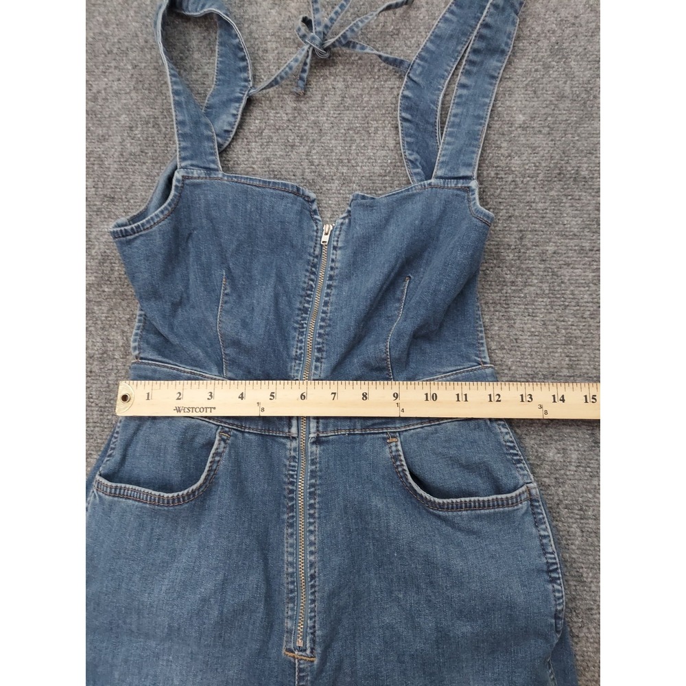 WE THE FREE PEOPLE Denim Overalls 4 Blue Curvy 2nd Ave Bootcut Fit Raw Hem - Picture 7 of 14